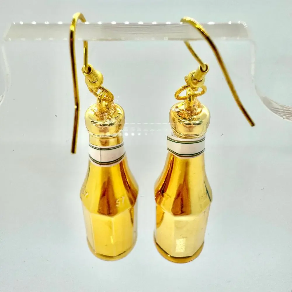 Gold Ketchup Earrings - Metallic Condiment Dangles - Funky Foodcore Aesthetic